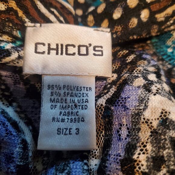 Chico’s Top Size XL (3) Mesh Artsy Lightweight Open Front Cardigan Medallions - Picture 6 of 8